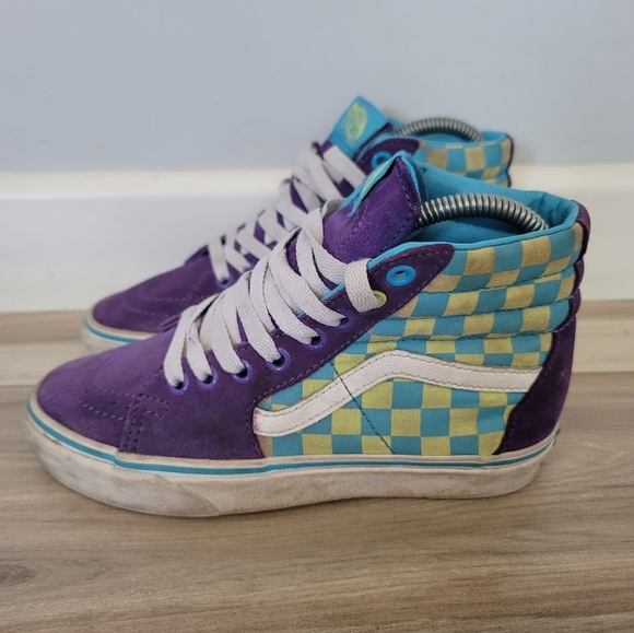 Vans Purple Suede Blue/Yellow checker High Top Shoes Women's Size 5.5 - Picture 2 of 6